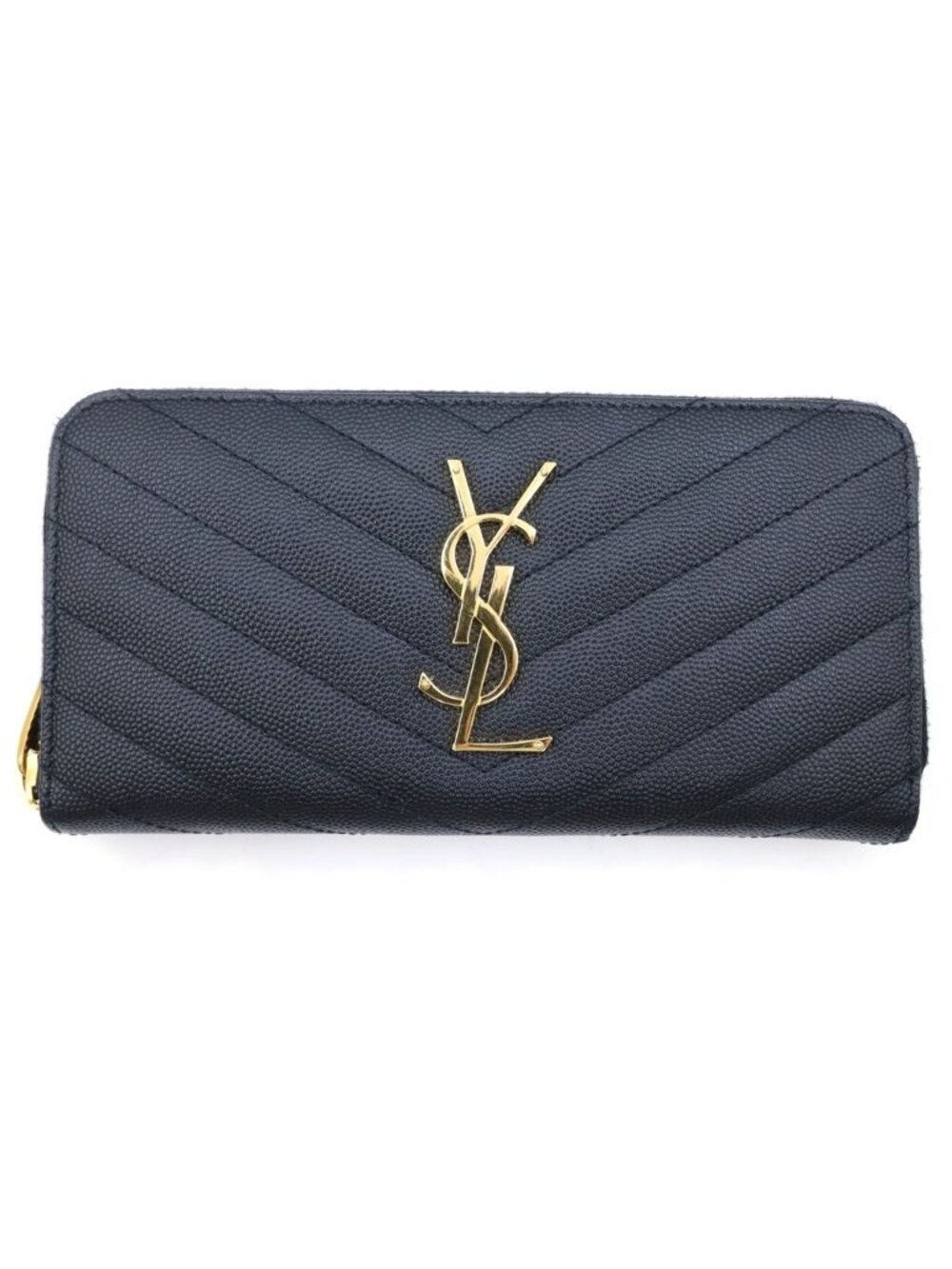 Saint Laurent Paris Cassandra Logo Plate V-stitch Leather Zip Around Wallet